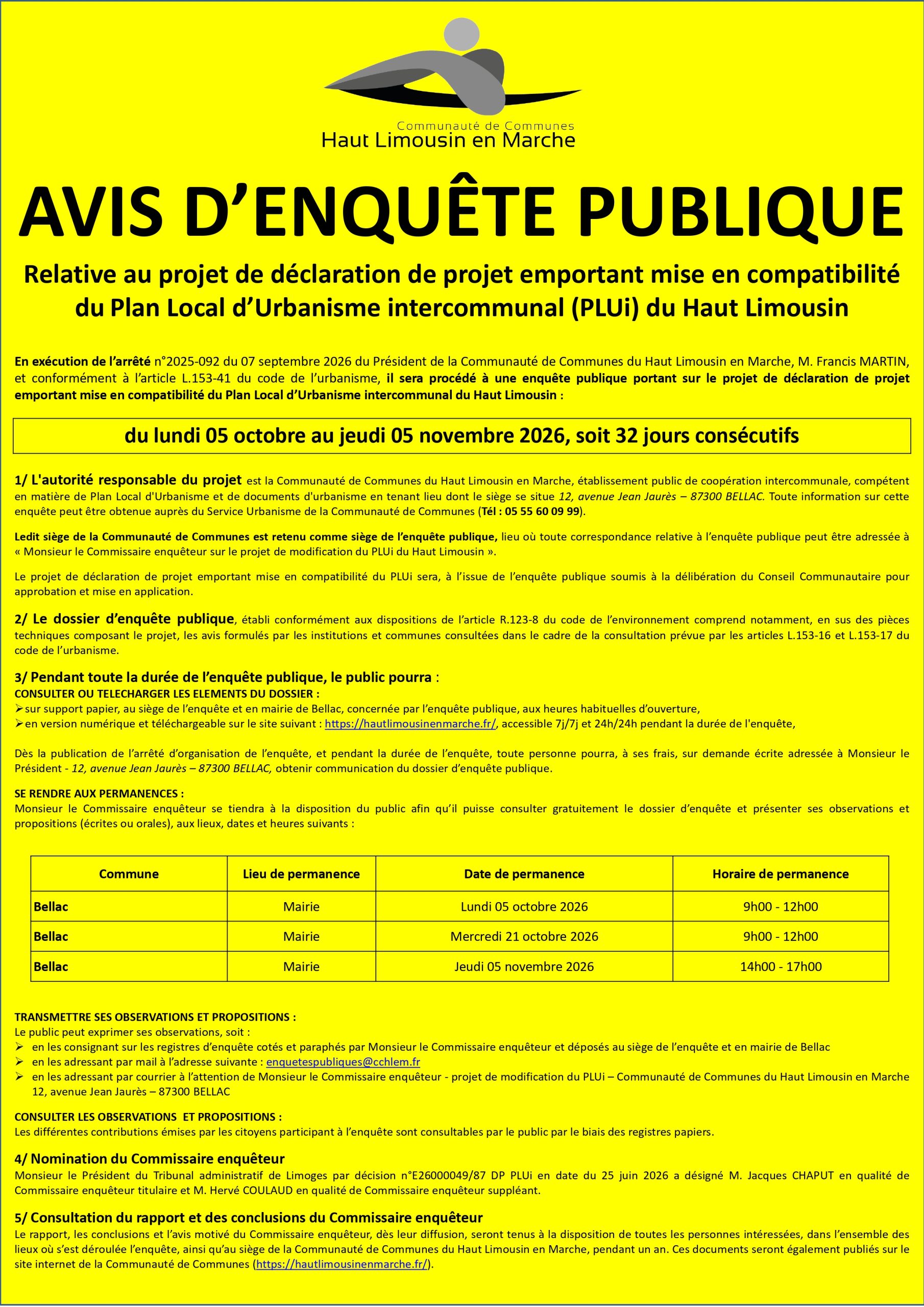 Affiche Avis d'enquête publique